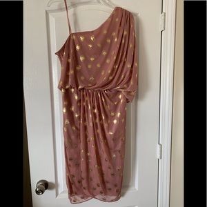 Adrianna Papell Gold Polka Dot Rose Dress